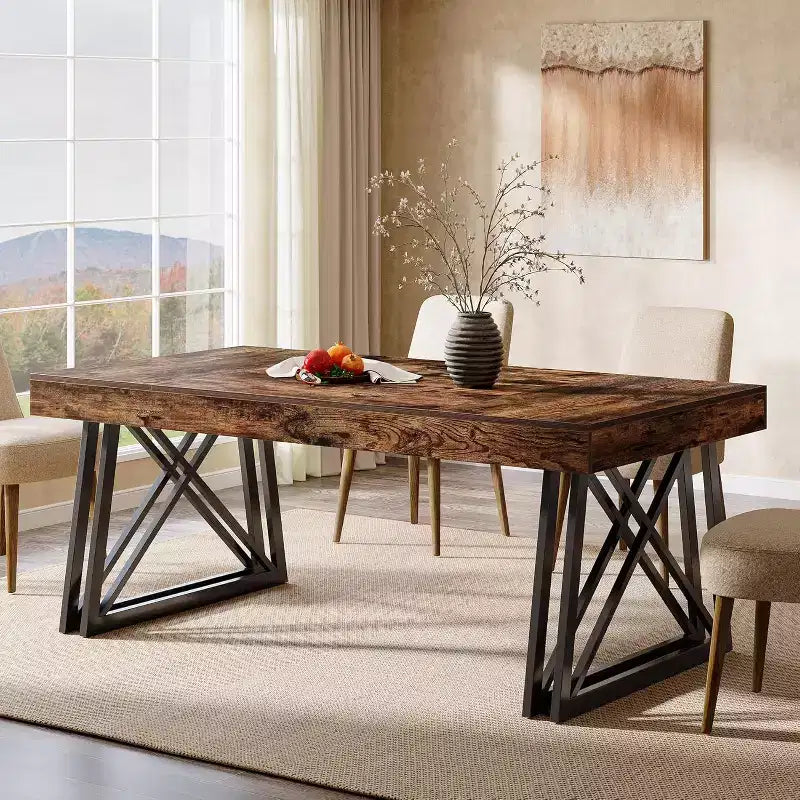 Wood MDF Rectangular Dining Table with Metal Legs 63''