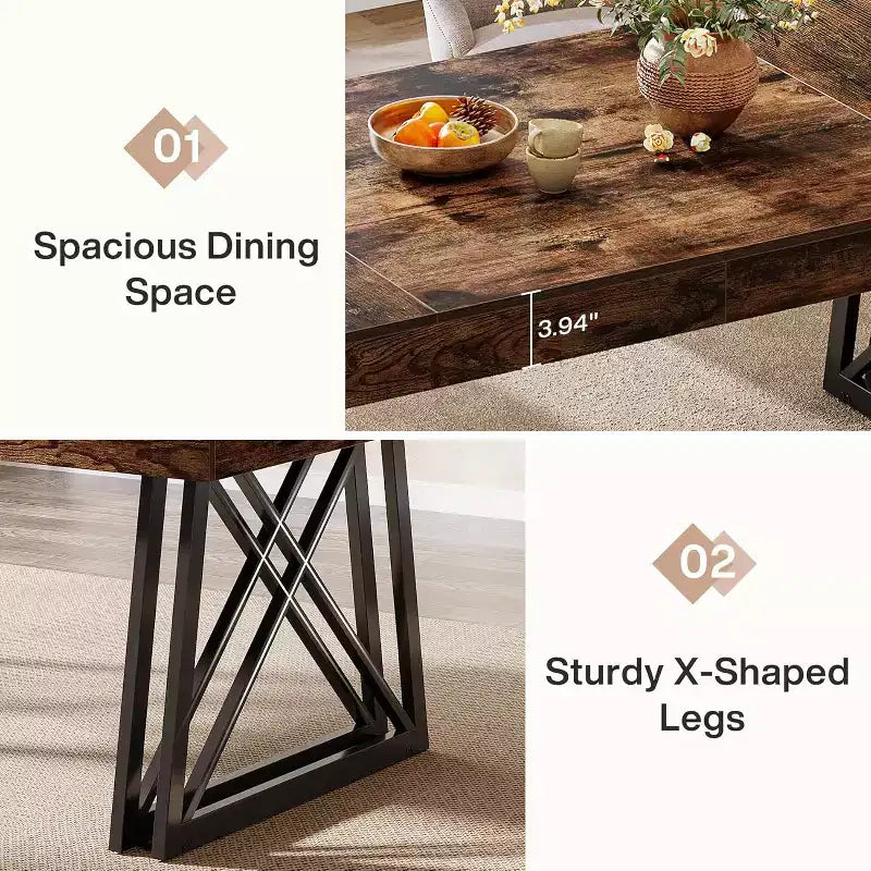 Wood MDF Rectangular Dining Table with Metal Legs 63''
