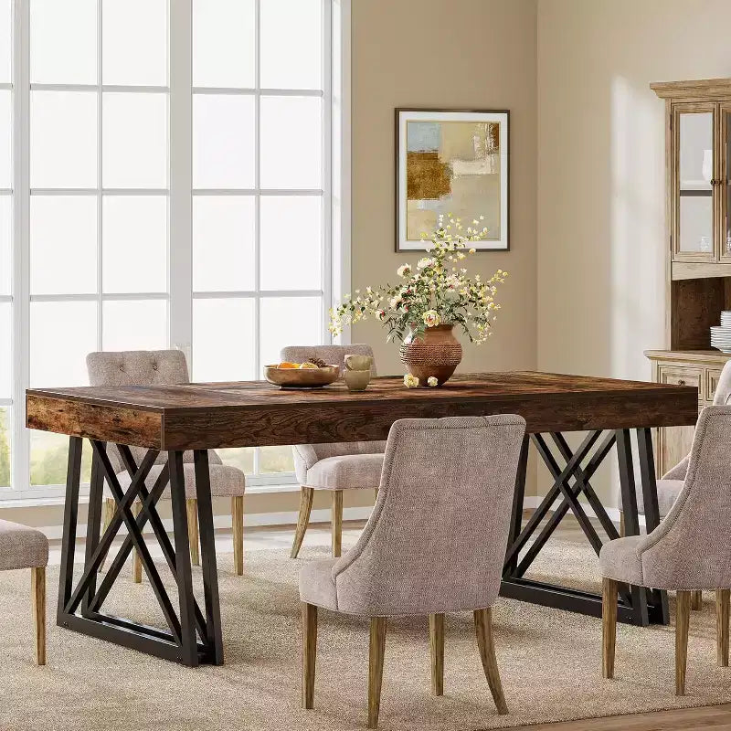 Wood MDF Rectangular Dining Table with Metal Legs 63''