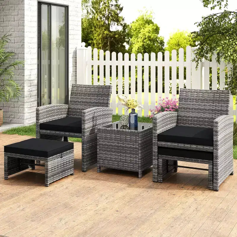 Costway 5 Pieces Patio Furniture Set PE Wicker Outdoor Lounge Chairs with 2 Ottomans Black/Gray/Navy/Red/Turquoise/White
