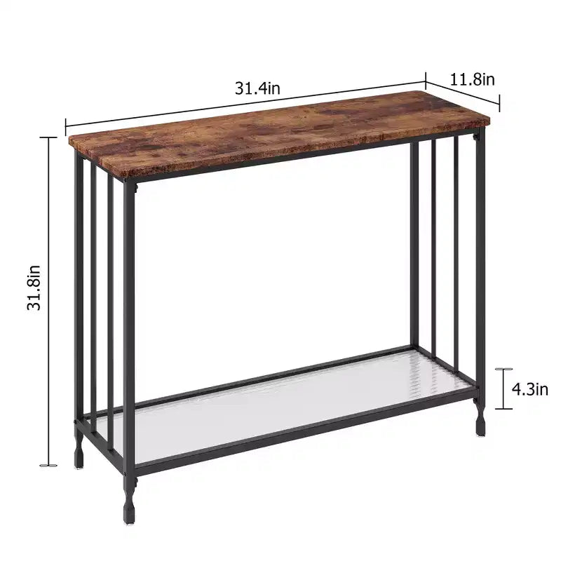 Metal Wood 2-Tier Console Table with Glass Shelf 31.4''