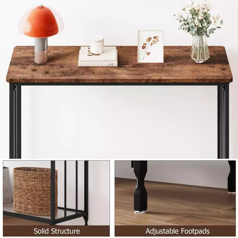 Metal Wood 2-Tier Console Table with Glass Shelf 31.4''