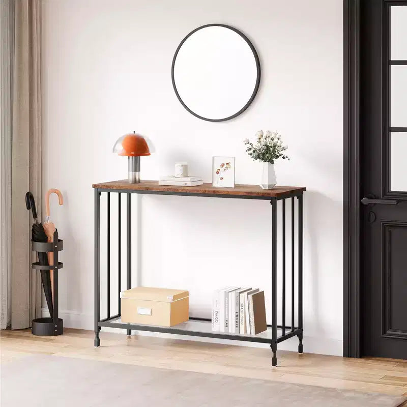 Metal Wood 2-Tier Console Table with Glass Shelf 31.4''