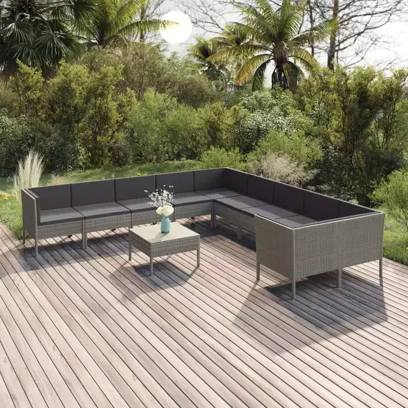 vidaXL Salon de jardin canapé d'angle en résine tressée gris pour terrasse