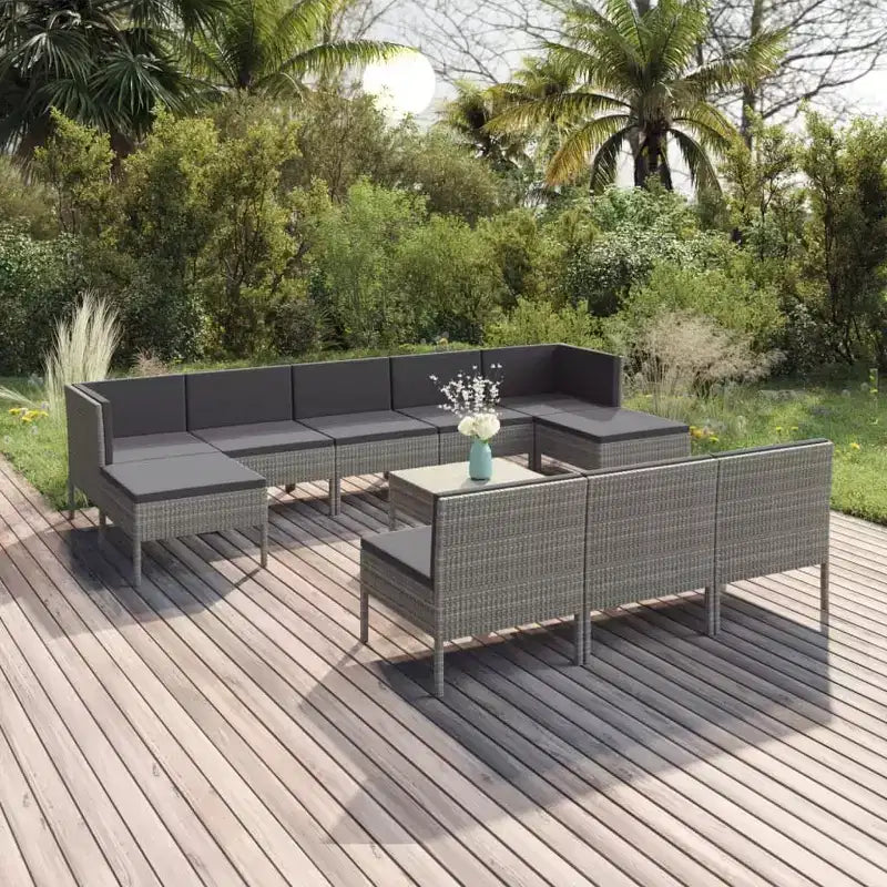 vidaXL Salon de jardin modulaire avec table en résine tressée gris