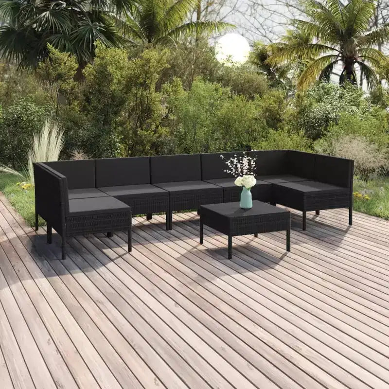 vidaXL Salon de jardin modulaire avec table, résine tressée, noir