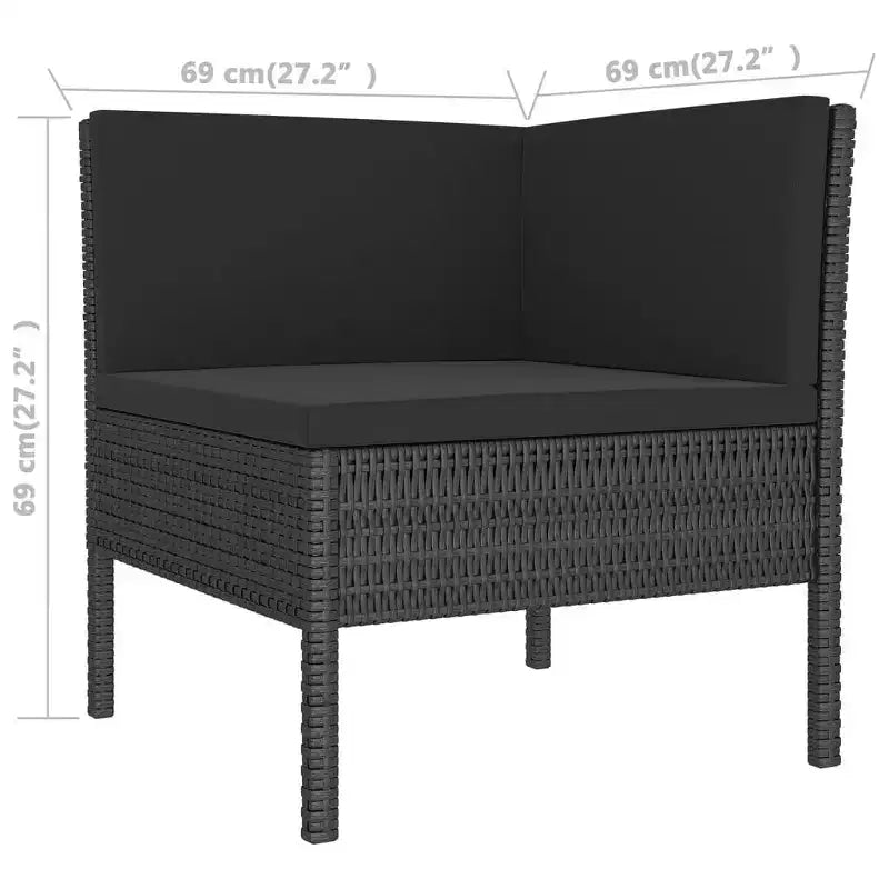 vidaXL Salon de jardin modulaire avec table, résine tressée, noir