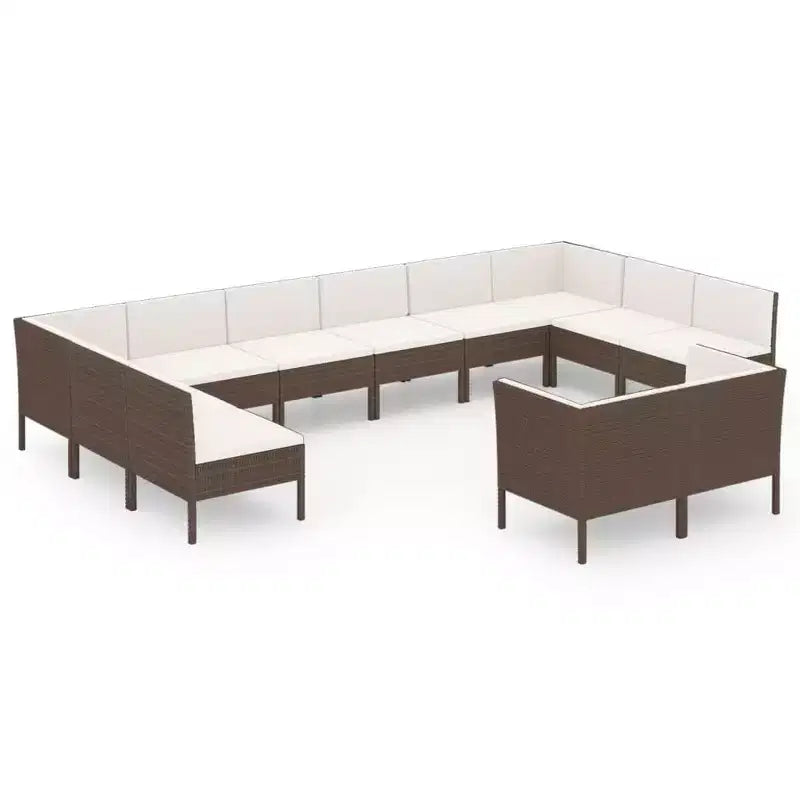 vidaXL Patio Lounge Set Outdoor Sectional Sofa Set Table Poly Rattan Brown