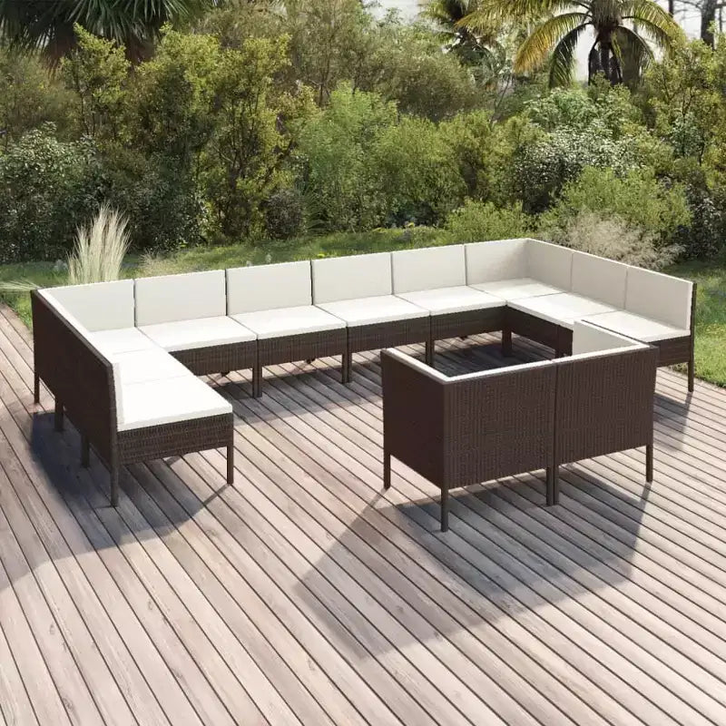 vidaXL Salon de jardin canapé d'angle table en poly rotin marron