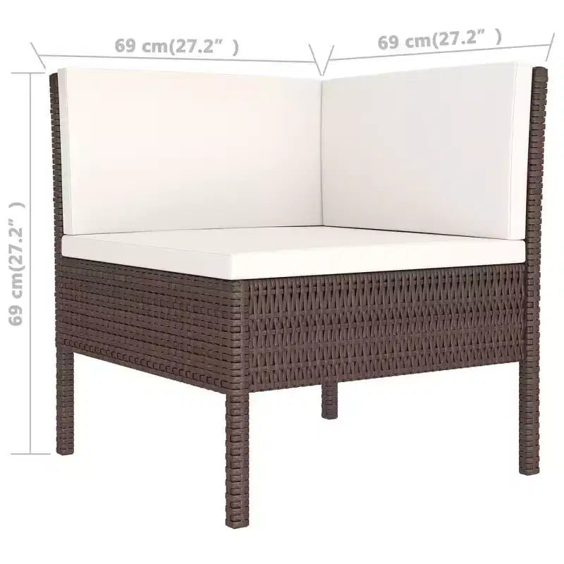 vidaXL Salon de jardin canapé d'angle table en poly rotin marron