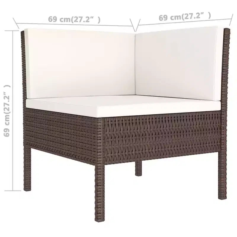 vidaXL Salon de jardin canapé d'angle table en poly rotin marron