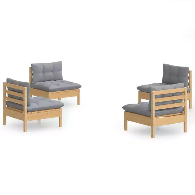 vidaXL Solid Pinewood Patio Lounge Set 4 Piece with Cushions - Brown and Gray