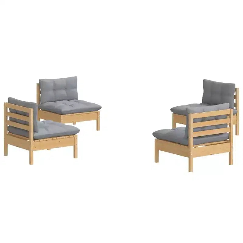 vidaXL Salon de jardin 4 pièces en pin massif avec coussins - Marron et gris