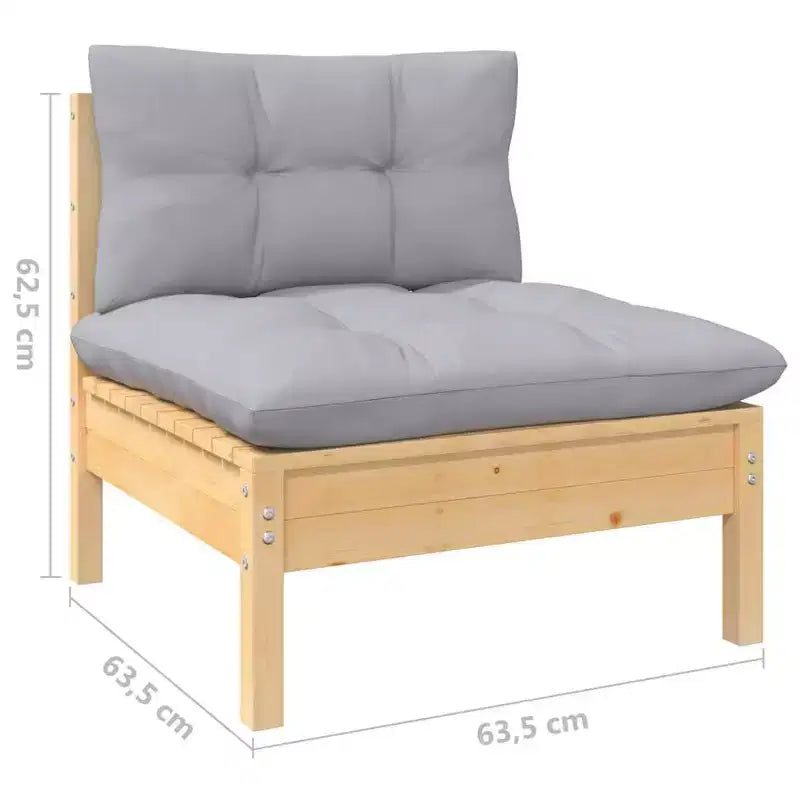 vidaXL Salon de jardin 4 pièces en pin massif avec coussins - Marron et gris