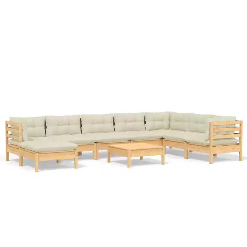 vidaXL Solid Pinewood 9-Piece Patio Lounge Set with Cream Cushions - Adjustable Configuration for Garden, Deck, and Outdoor Spaces