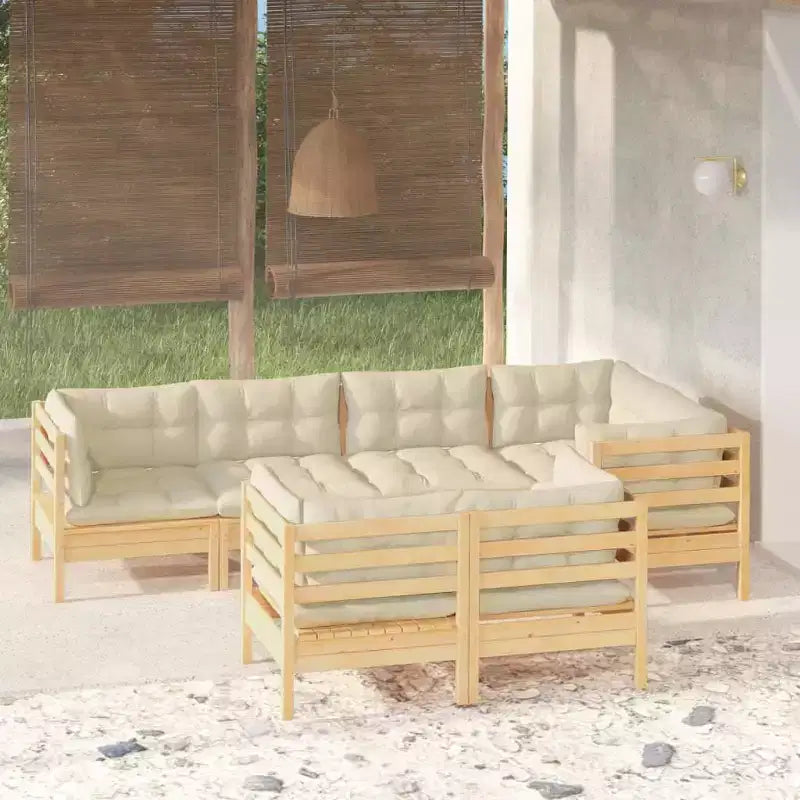 vidaXL Salon de jardin crème Bois de pin massif, 100 % polyester Standard