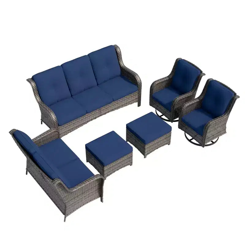 UPTIOT Ensemble de conversation d'extérieur 6 pièces en osier avec coussins