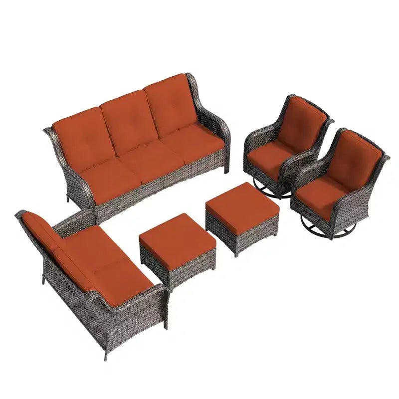 UPTIOT Ensemble de conversation d'extérieur 6 pièces en osier avec coussins