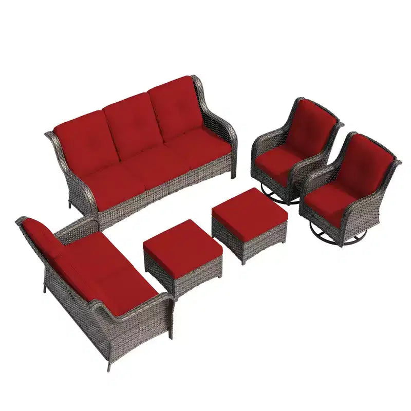 UPTIOT Ensemble de conversation d'extérieur 6 pièces en osier avec coussins