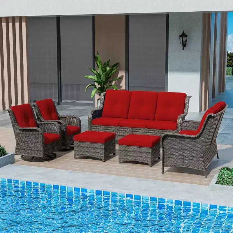 UPTIOT Ensemble de conversation d'extérieur 6 pièces en osier avec coussins