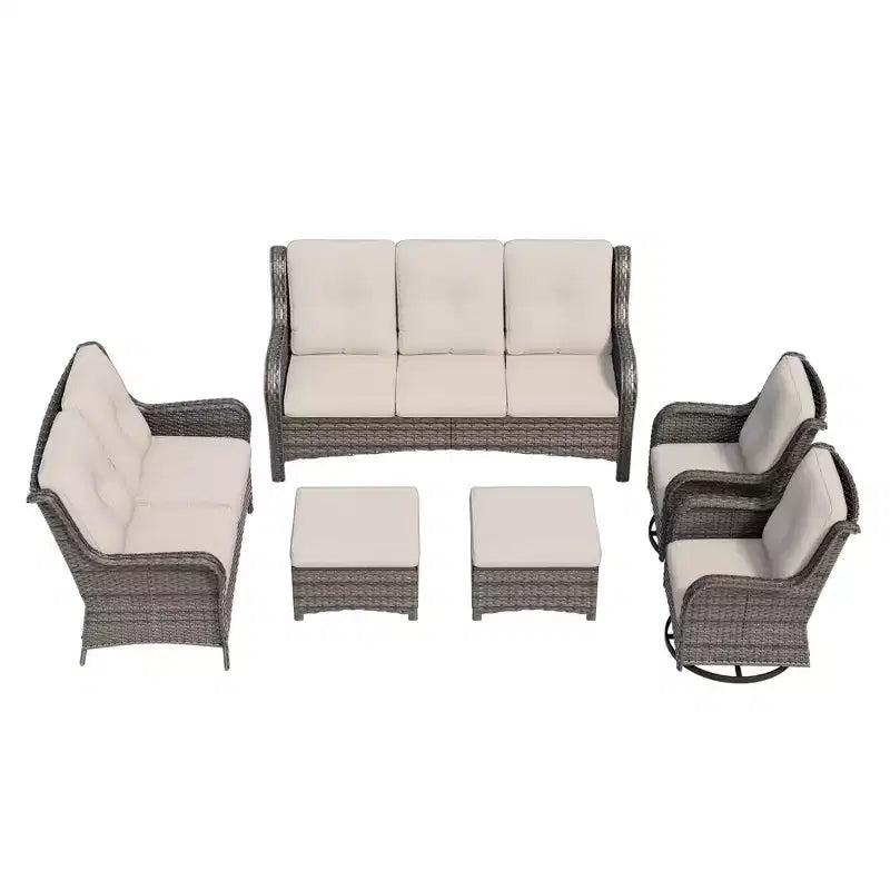 UPTIOT 6-Piece Wicker Outdoor Patio Conversation Set with Cushions