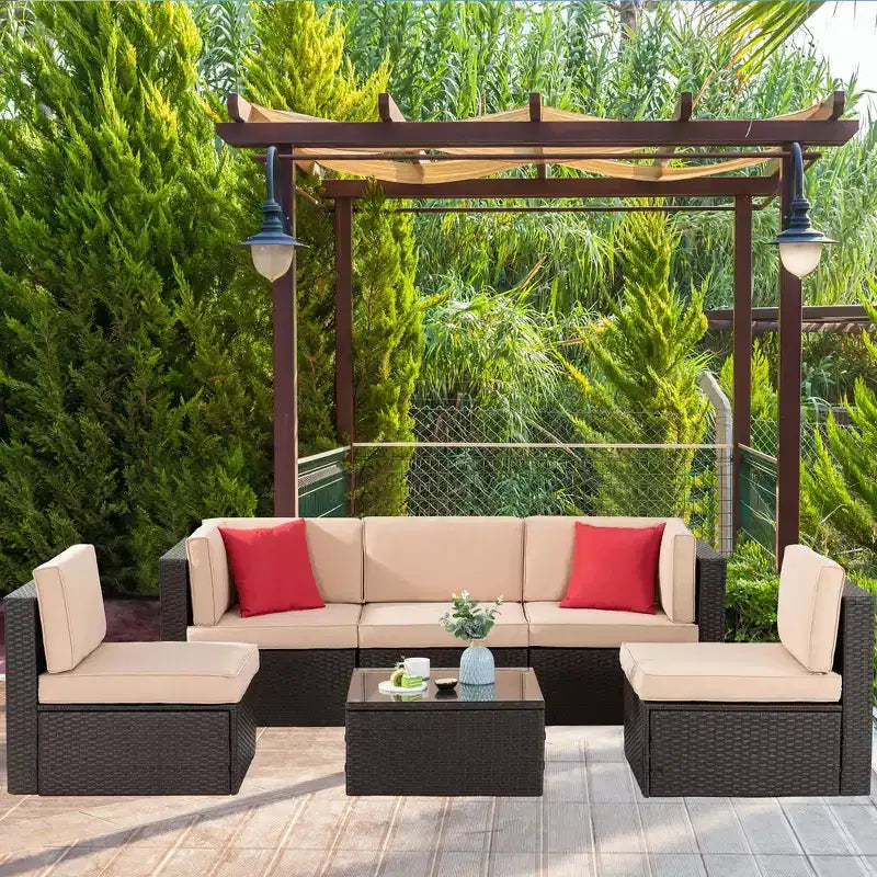 Celebalcony 6 Piece Patio Conversation Set All Weather Wicker Rattan Patio Sofa Outdoor Sectional Seating Group With Cushions