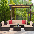 Celebalcony 6 Piece Patio Conversation Set All Weather Wicker Rattan Patio Sofa Outdoor Sectional Seating Group With Cushions