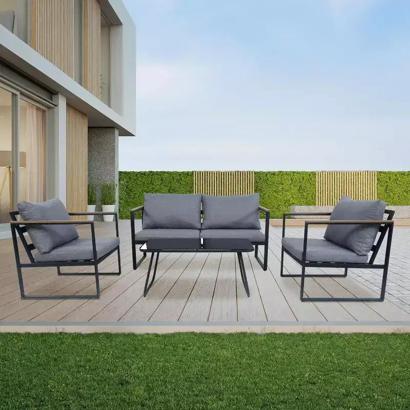 Tree City 4-Piece Patio Furniture Set with Coffee Table, Modern Outdoor Sofa Conversation Set, Gray