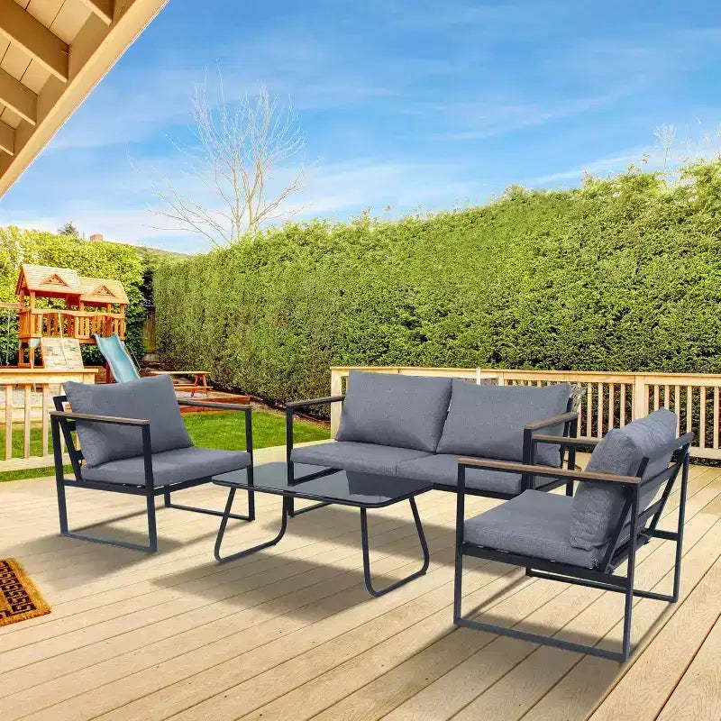 Ensemble de mobilier de jardin 4 pièces Tree City avec table basse, salon de jardin moderne avec canapé, gris