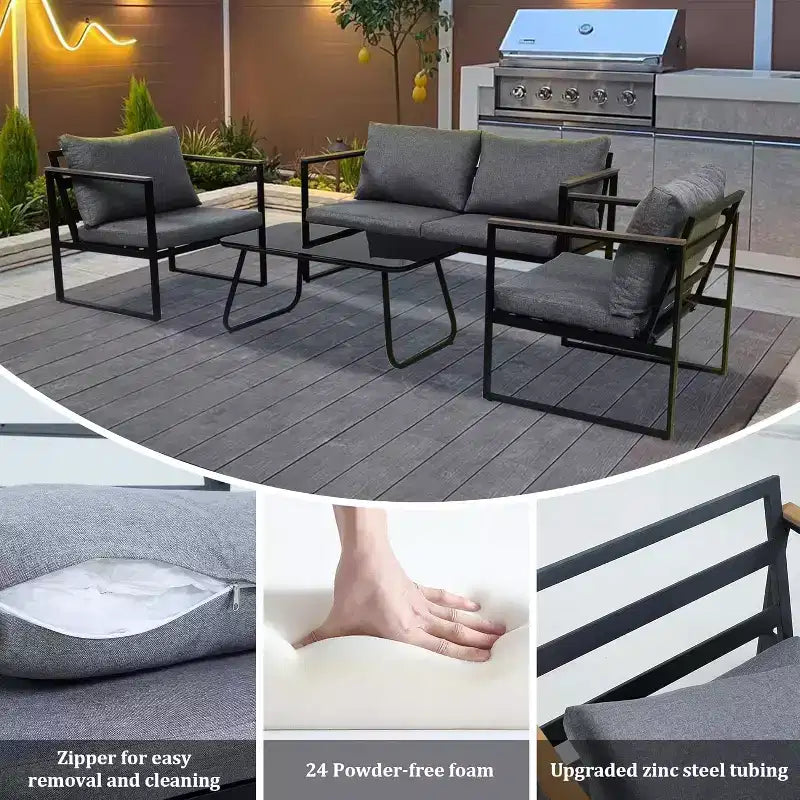 Ensemble de mobilier de jardin 4 pièces Tree City avec table basse, salon de jardin moderne avec canapé, gris