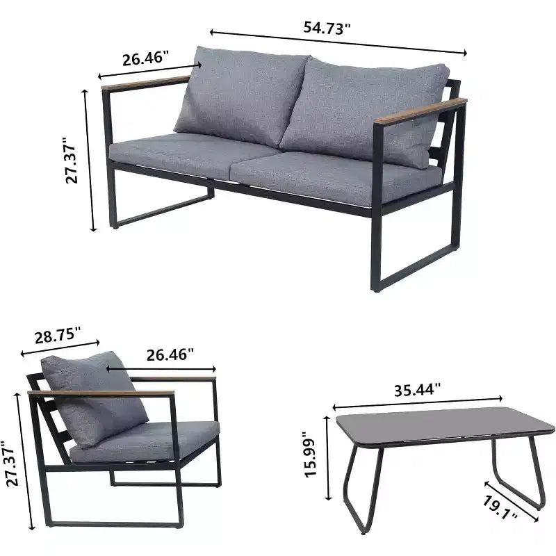 Ensemble de mobilier de jardin 4 pièces Tree City avec table basse, salon de jardin moderne avec canapé, gris