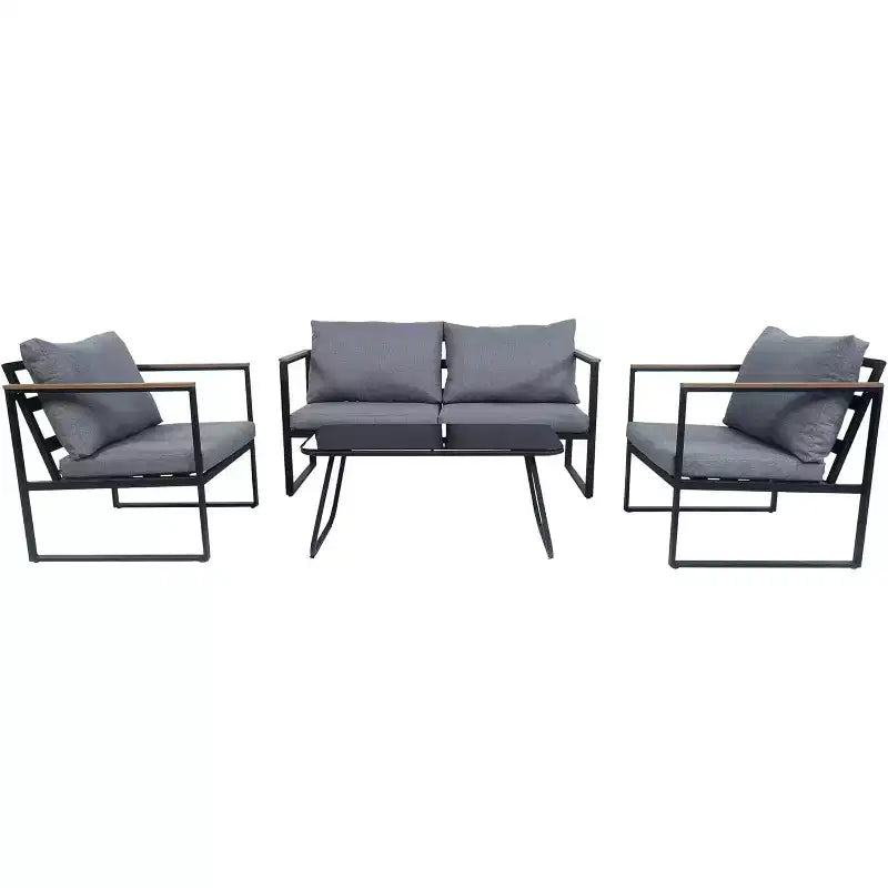 Ensemble de mobilier de jardin 4 pièces Tree City avec table basse, salon de jardin moderne avec canapé, gris