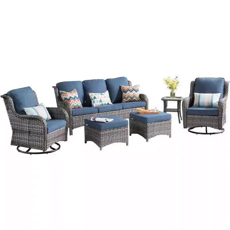 HOMLUX 6 Pcs Outdoor Patio Furniture Set High Back Sofa and Swivel Chairs Set