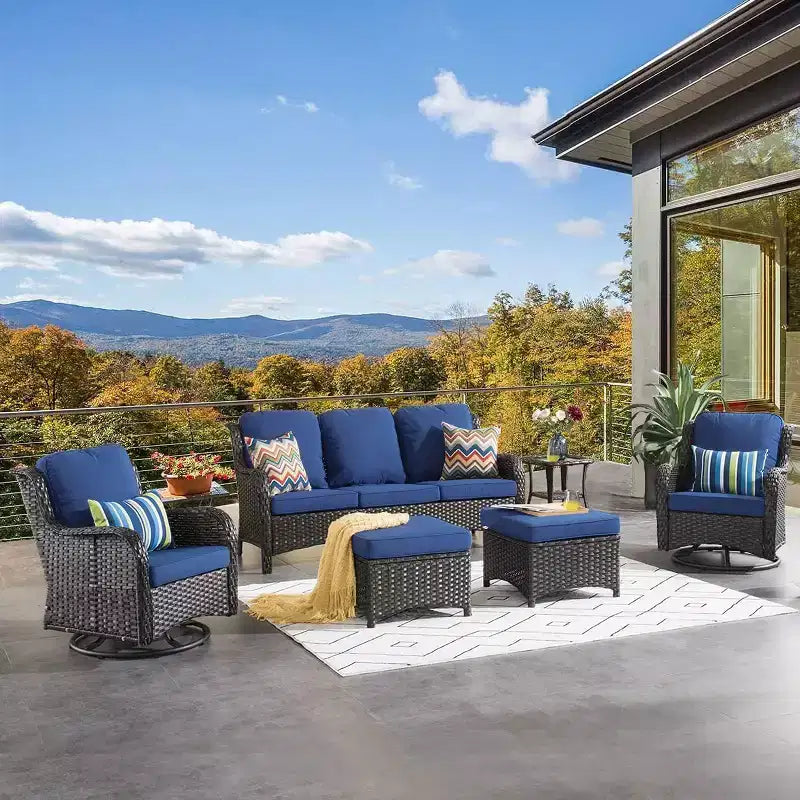 HOMLUX Ensemble de 6 meubles de patio extérieurs, canapé à dossier haut et fauteuils pivotants