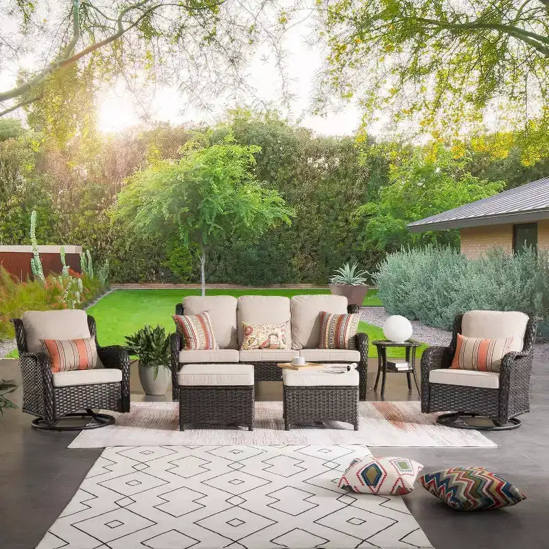 HOMLUX Ensemble de 6 meubles de patio extérieurs, canapé à dossier haut et fauteuils pivotants