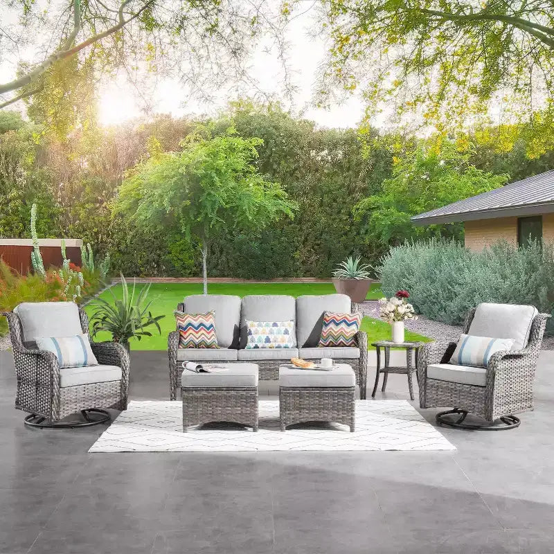 HOMLUX Ensemble de 6 meubles de patio extérieurs, canapé à dossier haut et fauteuils pivotants