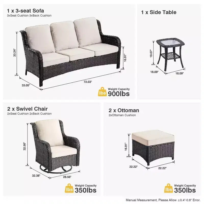 HOMLUX Ensemble de 6 meubles de patio extérieurs, canapé à dossier haut et fauteuils pivotants