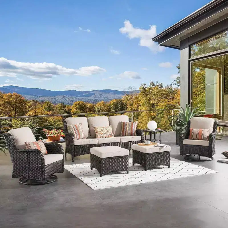 HOMLUX Ensemble de 6 meubles de patio extérieurs, canapé à dossier haut et fauteuils pivotants