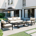 Whisen Patio Sofa Set with Coffee Table, Easy Clean, Quick Assembly & Rust-Resistant Steel - Beige