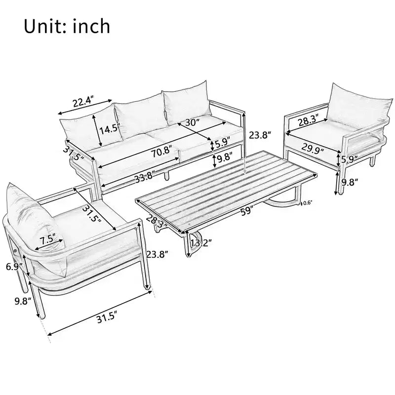 Ensemble de canapés de patio Whisen avec table basse, facile à nettoyer, montage rapide et acier résistant à la rouille - Beige