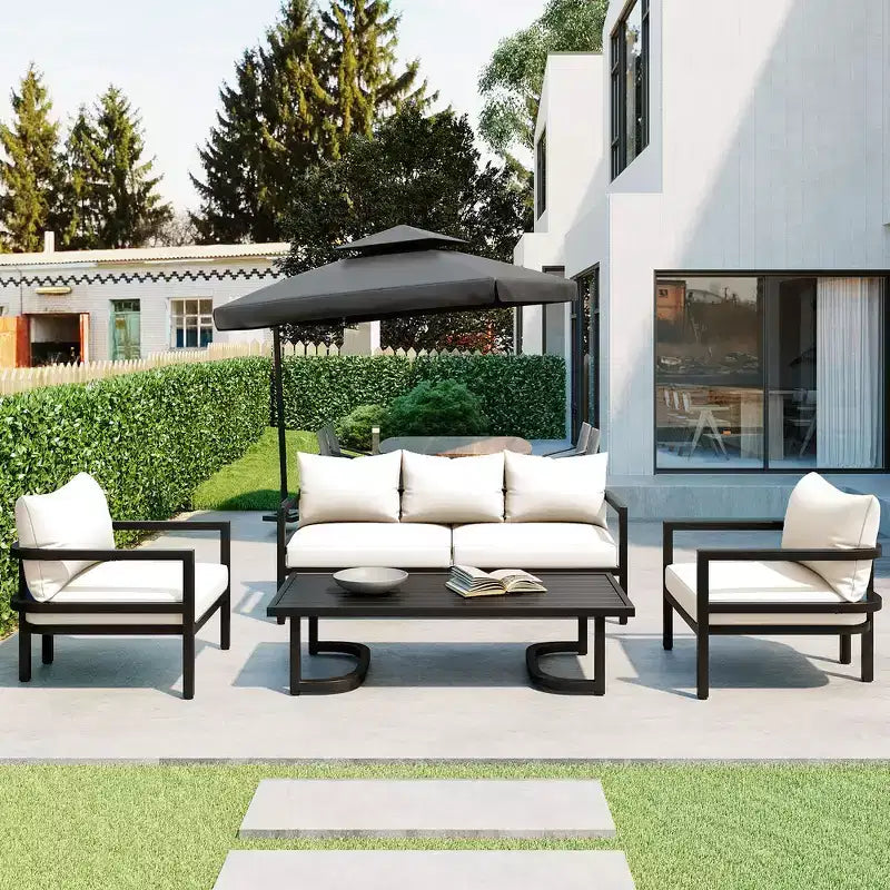 Ensemble de canapés de patio Whisen avec table basse, facile à nettoyer, montage rapide et acier résistant à la rouille - Beige