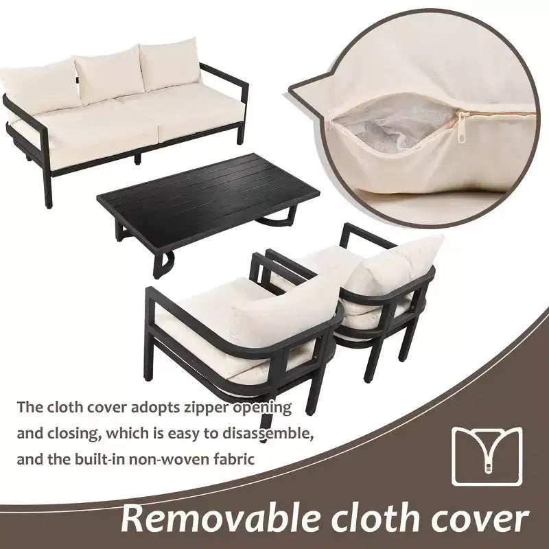 Ensemble de canapés de patio Whisen avec table basse, facile à nettoyer, montage rapide et acier résistant à la rouille - Beige