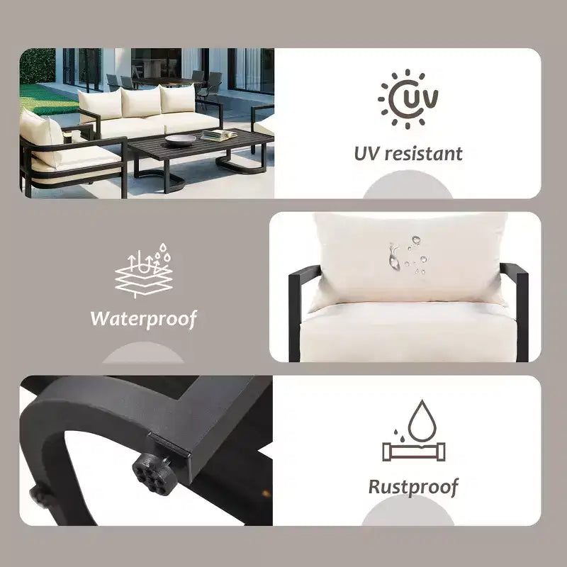 Ensemble de canapés de patio Whisen avec table basse, facile à nettoyer, montage rapide et acier résistant à la rouille - Beige