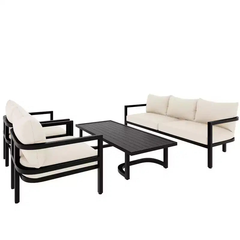 Ensemble de canapés de patio Whisen avec table basse, facile à nettoyer, montage rapide et acier résistant à la rouille - Beige