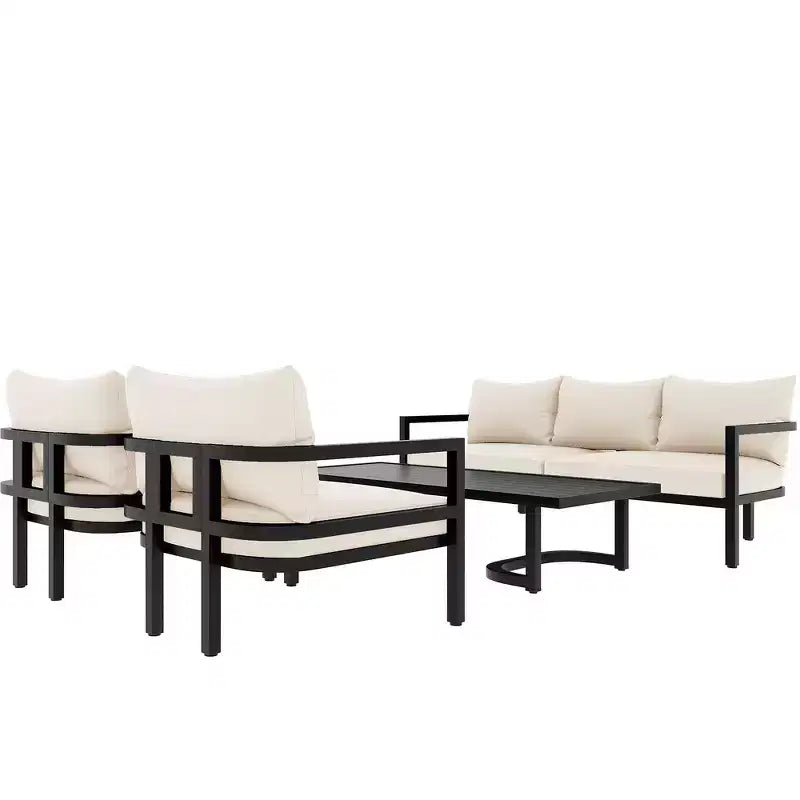 Ensemble de canapés de patio Whisen avec table basse, facile à nettoyer, montage rapide et acier résistant à la rouille - Beige