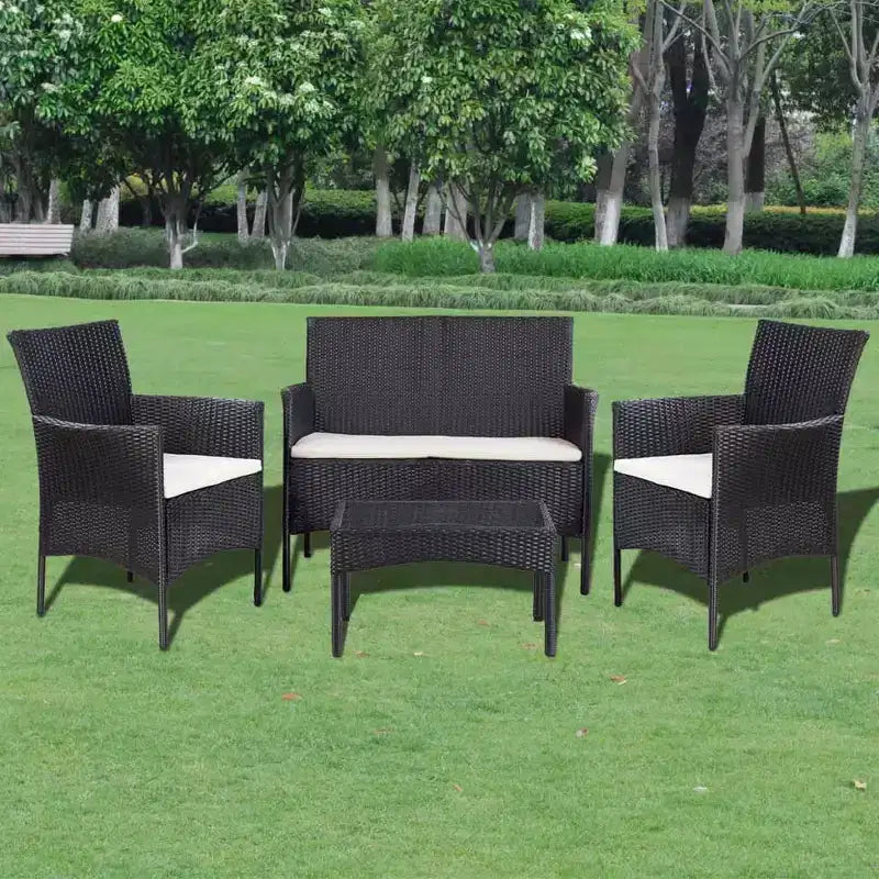 vidaXL Salon de jardin 4 pièces en résine tressée avec coussins Noir