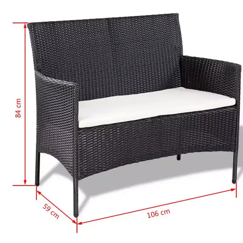 vidaXL Salon de jardin 4 pièces en résine tressée avec coussins Noir