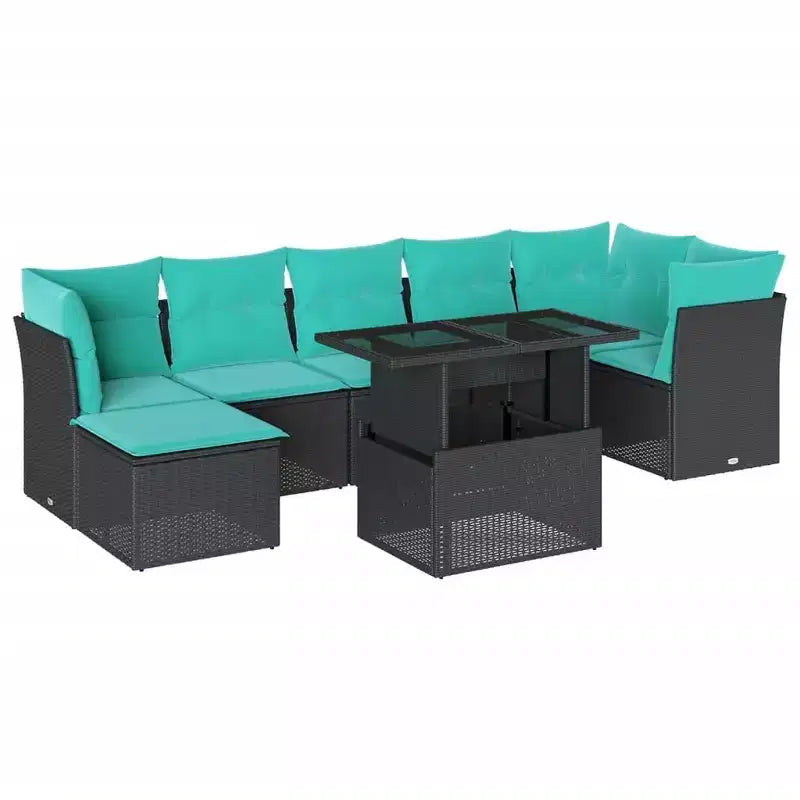 vidaXL 8 Piece Garden Sofa Set with Cushions Black Poly Rattan