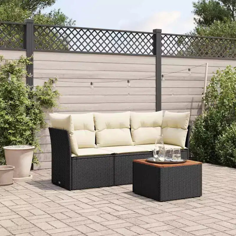 vidaXL Salon de jardin 4 pièces avec coussins en polyrotin beige - Beige et crème