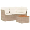 vidaXL 4 Piece Patio Sofa Set with Cushions Beige Poly Rattan - Beige and Cream